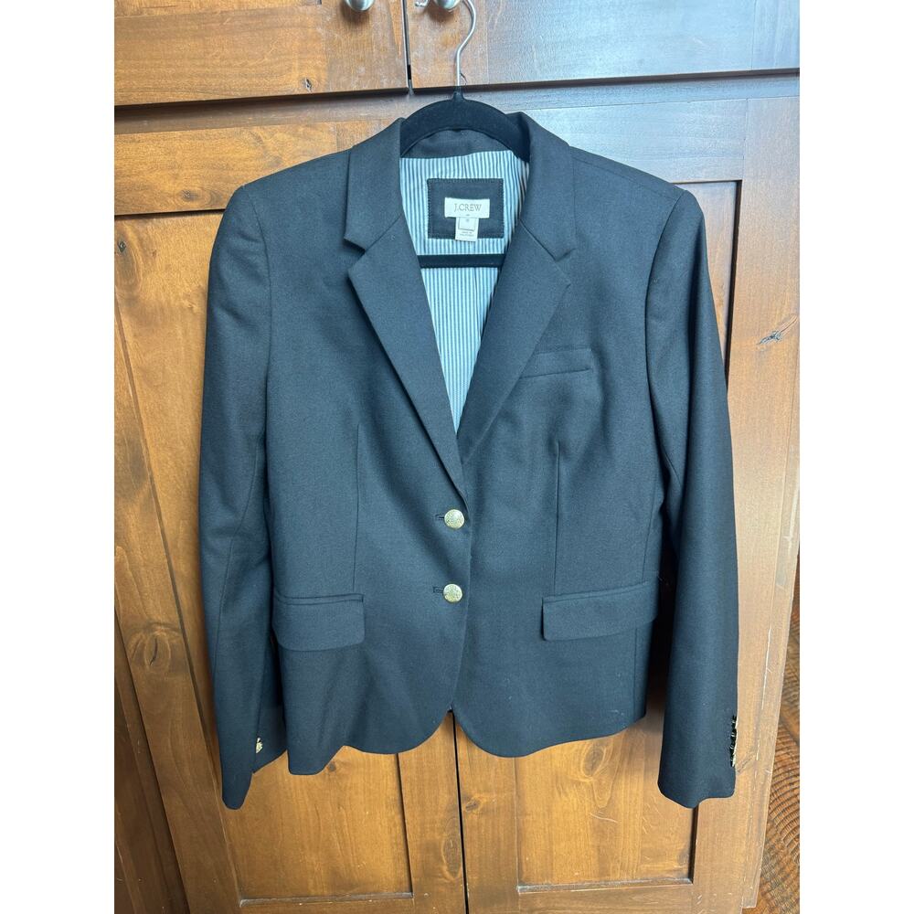 J. Crew Navy Wool Blazer Size 10 Gold Crest Buttons Striped Lining